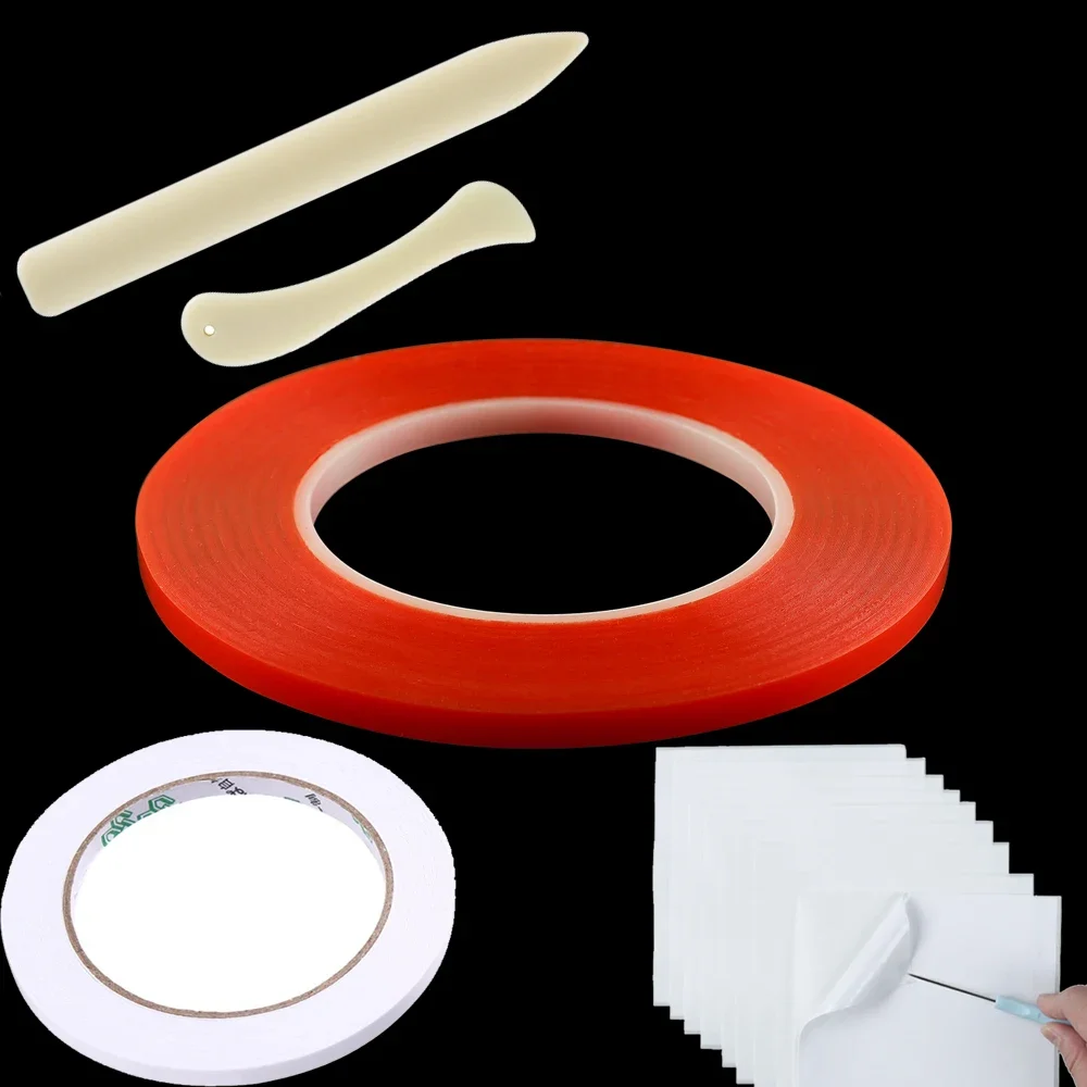 2pcs Set Pastic Folding Creasing Paper Scraper Craft Paper Tool Bone Folder Craft Tools Clear Double Sided Adhesive Roll/Sheets