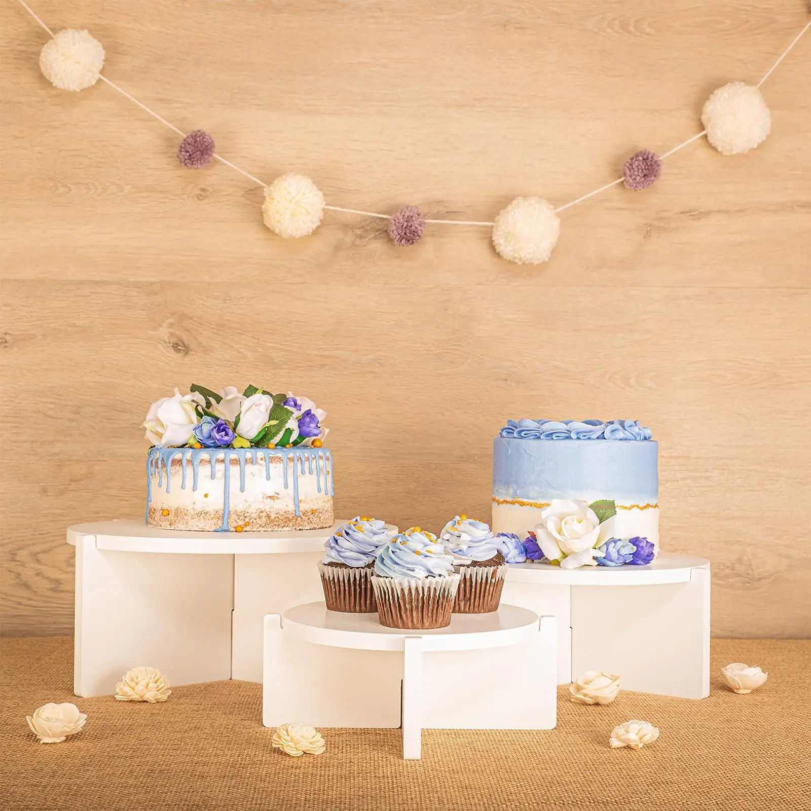 3 Pieces Wood Cake Stand Wooden Cupcake Display Stand 8/10/12 inch Round Plant Stand for Wedding Party Kitchen Counter White