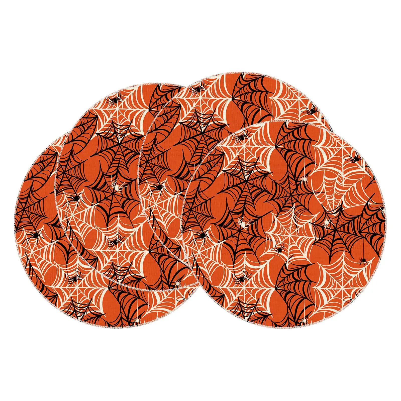 

Spooky Orange and Black Spider Web Halloween Round Placemats Table Mats for Party Home Kitchen Dining Table Decorations 14 Inch