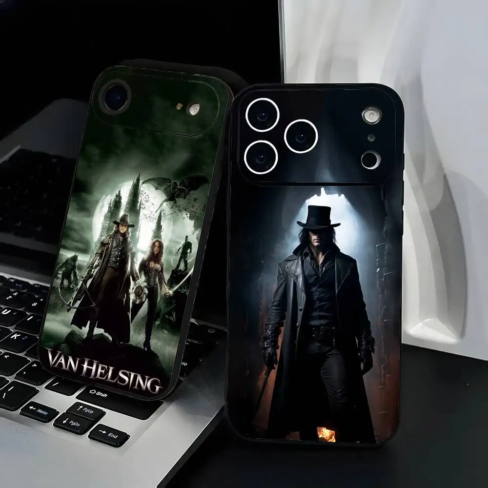 Etui na telefon Movie V-Van Helsing, modne, czarne, matowe etui z TPU na iPhone'a 12-17. Malowany sprayem UV wzór, odporny na upadki, do codziennego użytku P