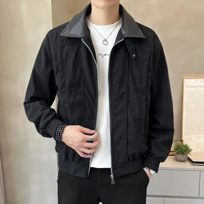 

Spring Autumn American Style Retro Jacket Men Youth Workwear Collared Loose Versatile Casual Outerwear for Man Chic Lapel Jacket
