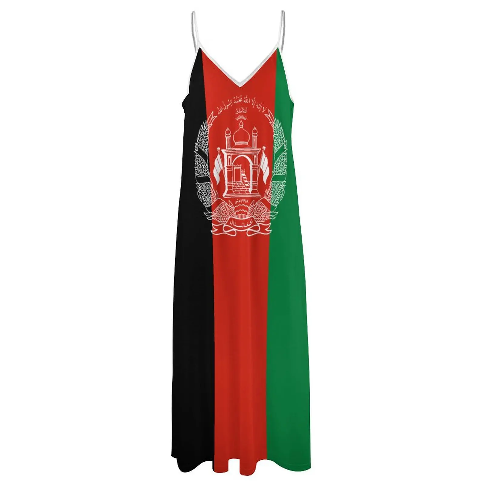 Long Dresses Dress Afghanistan Flag Print New Casual Sleeveless Women\'s V-Neck Printed Dress Swing Retro Dresses
