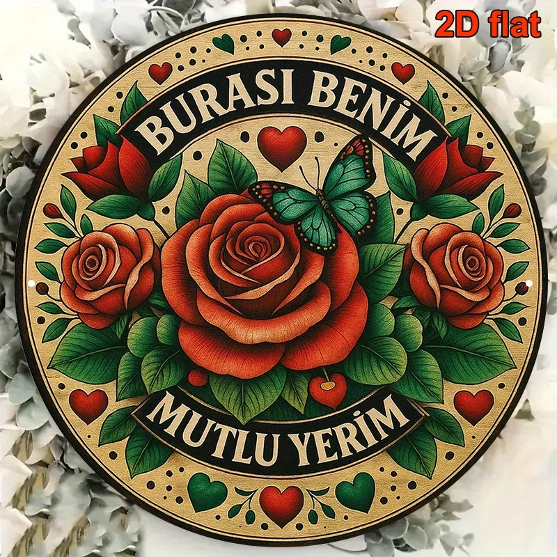 CIFBUY Vintage Turkish Metal Wall Decor Flat Printed Aluminum Wall Art Waterproof Durable Rose Floral Sign For Living Room Home