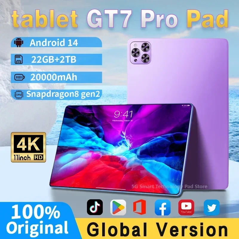 2025 New Original Global Edition tablet Pad GT7 Pro tablet 22GB 2TB Android 14 11 inch 5G dual SIM GPS Bluetooth WiFi WPS tablet