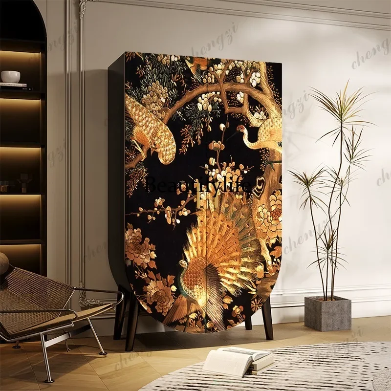 K153 Medieval solid wood modern simple semi-round bedroom storage wardrobe storage hanging wardrobe decorative cabinet