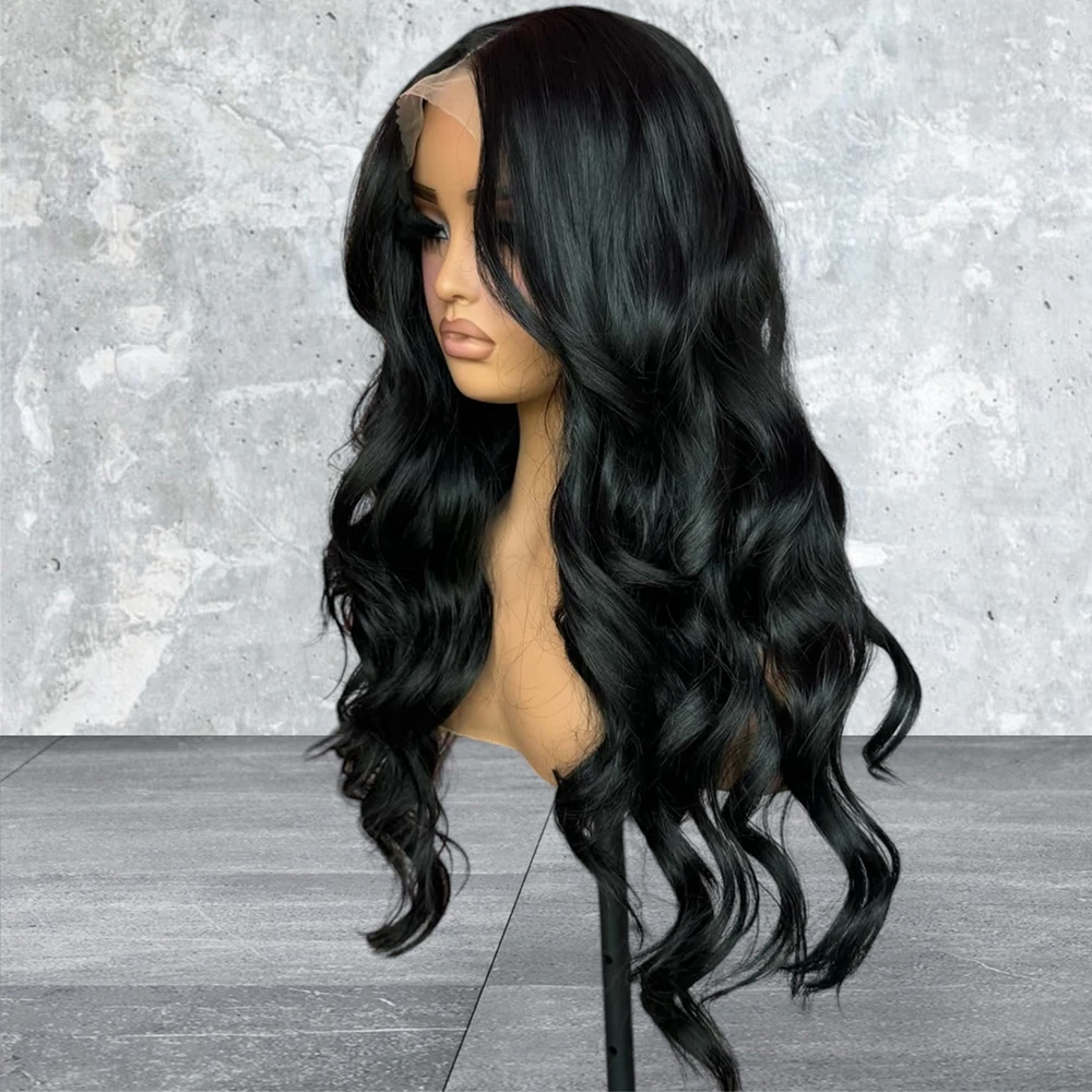 Black Wave Lace Wig 13x4 Synthetic Lace Front Wigs for Women Long Natural Wave Wig Deep Wave Black Wigs Ready to Wear Cosplay