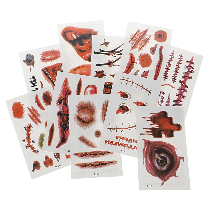 30Pcs Halloween Theme Bloody Wound Tattoo Stickers Waterproof Temporary Face Makeup Kids Party Favors Decoration