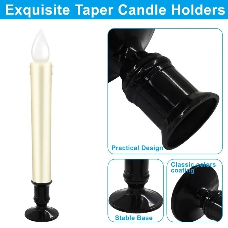 12Pcs Sophisticated Black Taper Holders for LED and Gatherings