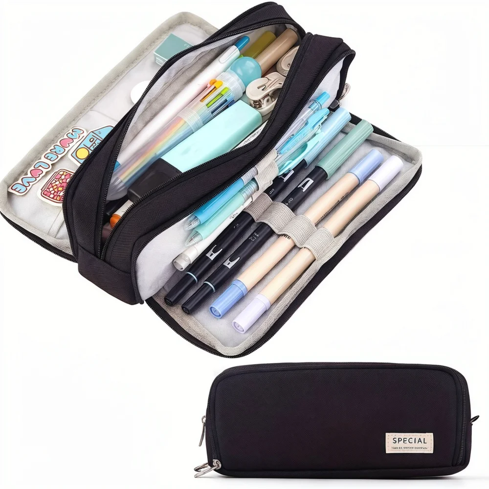 Creative Nylon Pencil Case Large Capacity Stationery Organizer Bag Multi Functional Pen Storage Pouch For Daily School