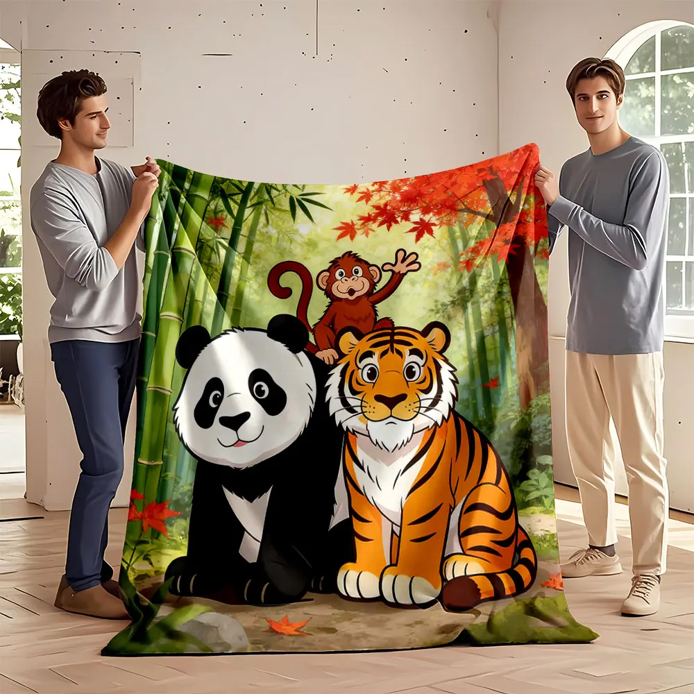 Grassland Animals Anthology Cartoon Print Blanket Suitable for All Seasons Adult Child for Sofa Home Travel Picnic Multi Size