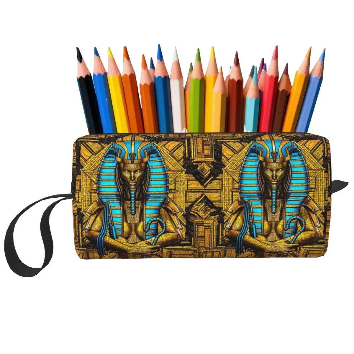 Egyptian Pharaoh With Golden Crown Illustration Pencil Case for Boy Girl Pen Box Pencil Bag Stationery Supplies Organizer Pouch