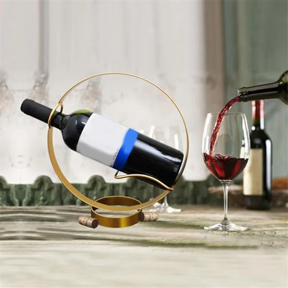 Wine Holder Stand for Tabletop and Countertop - Metal Single Wine Bottle Rack Decorative Freestanding Wine Racks