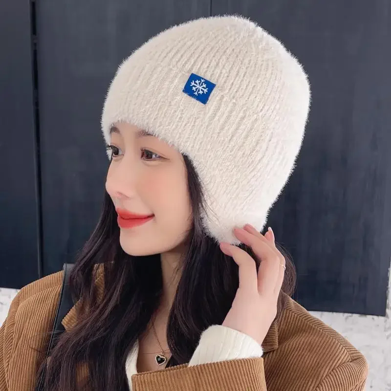 2022 New Winter Hat For Women Faux Sable Hair Ear Protection Knitted Hat Solid Casual Bonnet Beanie Girls Warm Hearwear Acrylic