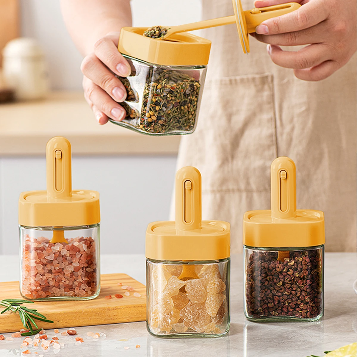 WMMO Square Seasoning Box Telescopic Seasoning Jar Spoon Sealed Lid for Salt Seasoning Jar Household Seasoning Bottle for BBQ