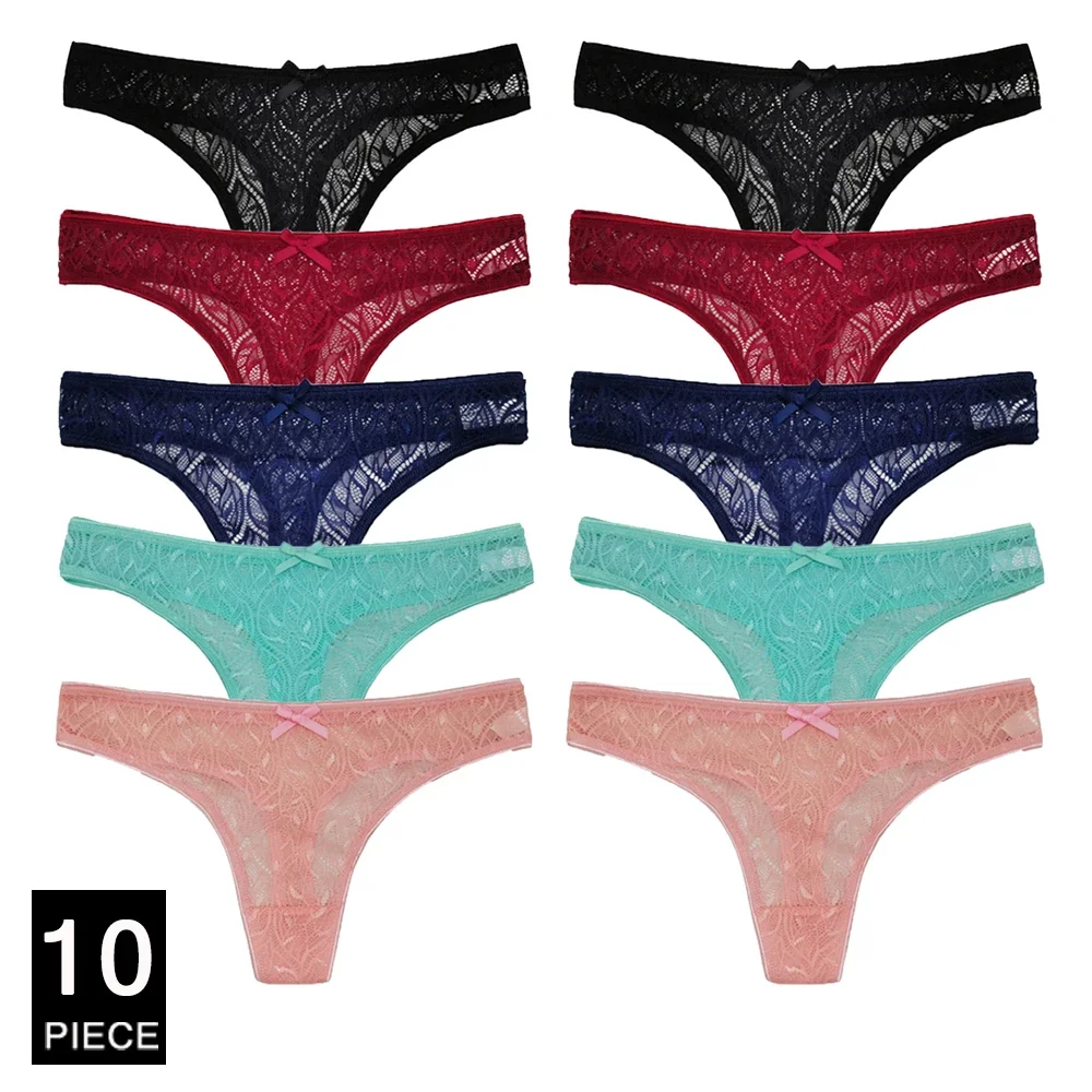 

10Pcs/Set Women's Mesh Lace Transparent Seamless G-String Thongs Comfortable Underwear Female Intimate Lingerie Panties