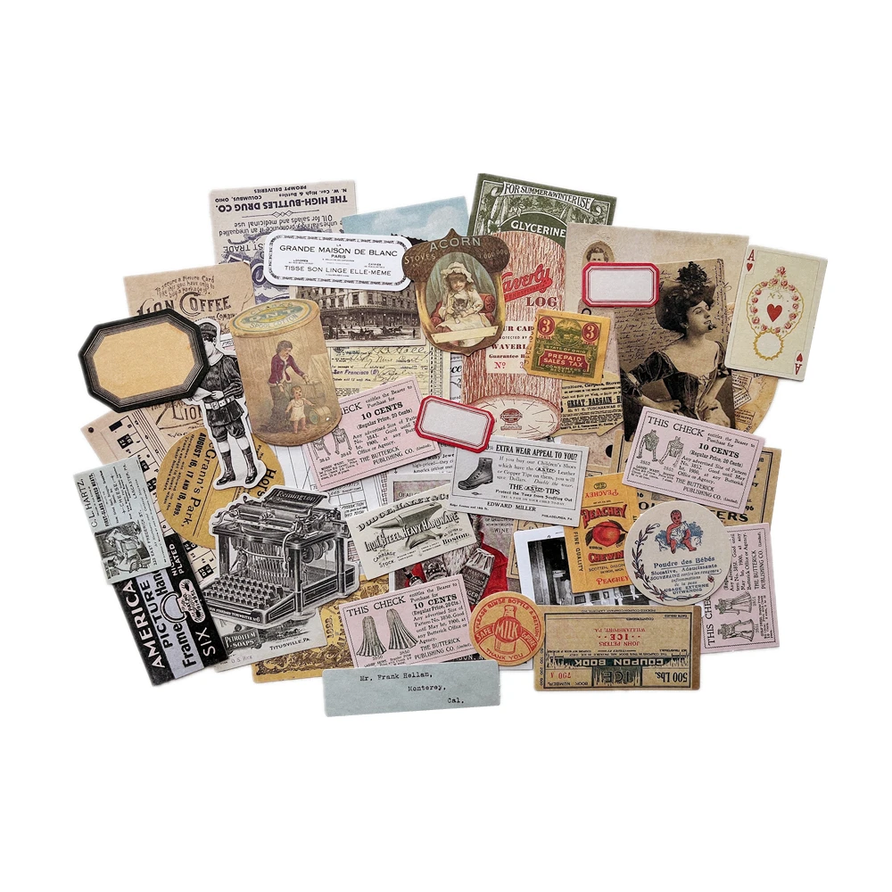 45PCS Tim Holtz Vintage Grocery Store Theme Sticker DIY Scrapbooking Journal Backing Collage Phone Case Diary Gift Decoration