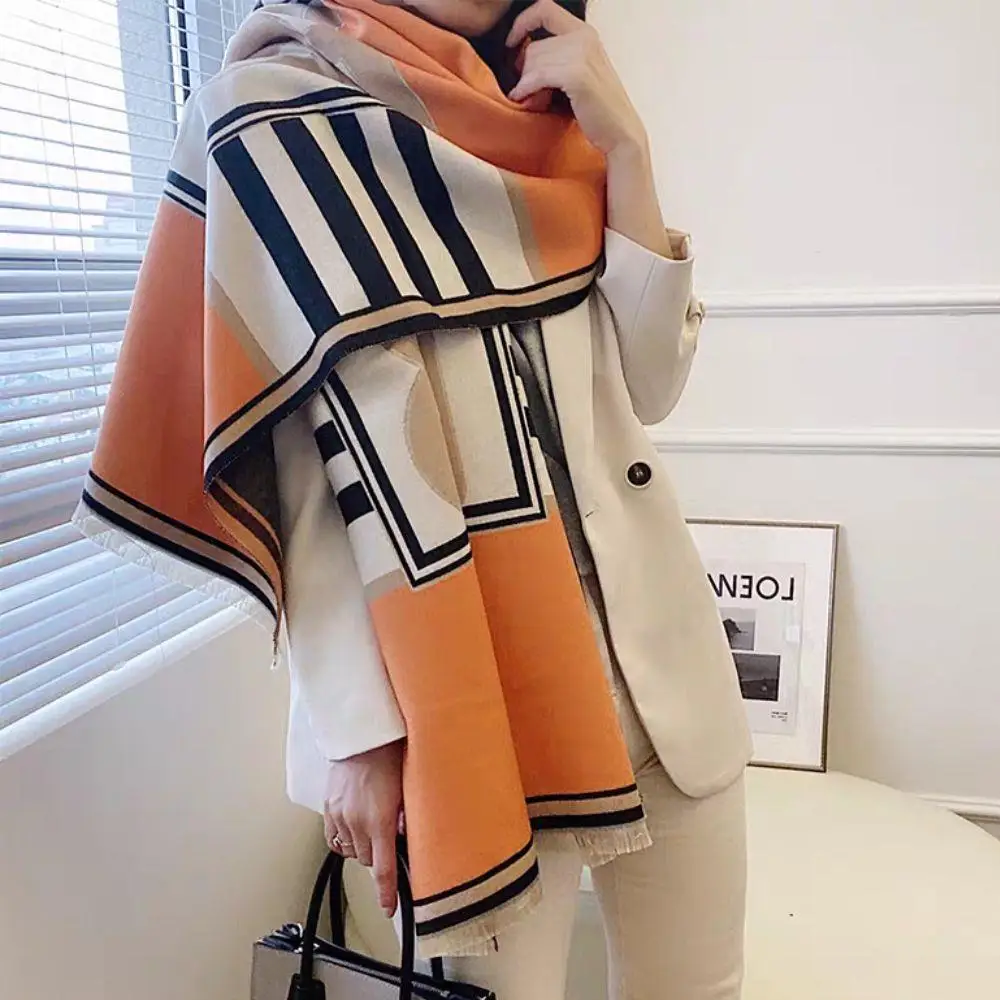 

Женский шарф, зимний кашемировый шарф, женский длинный двусторонний шейный платок с кисточкой, многофункциональное пончо, хиджаб, шали, накидки