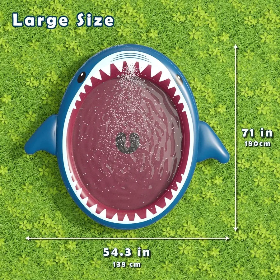 Irrigatore gonfiabile per piscina Kiddie da 71 pollici 3 in 1 con design a squalo per cani e giochi d'acqua estivi all'aperto per ragazzi e ragazze