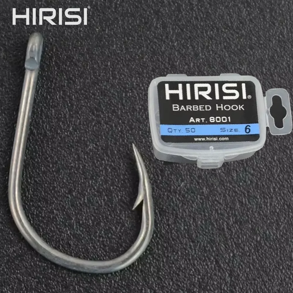 

Hirisi 50pcs Japan Style Eyed Barbed Fishing Hooks High Carbon Steel Coated 8001