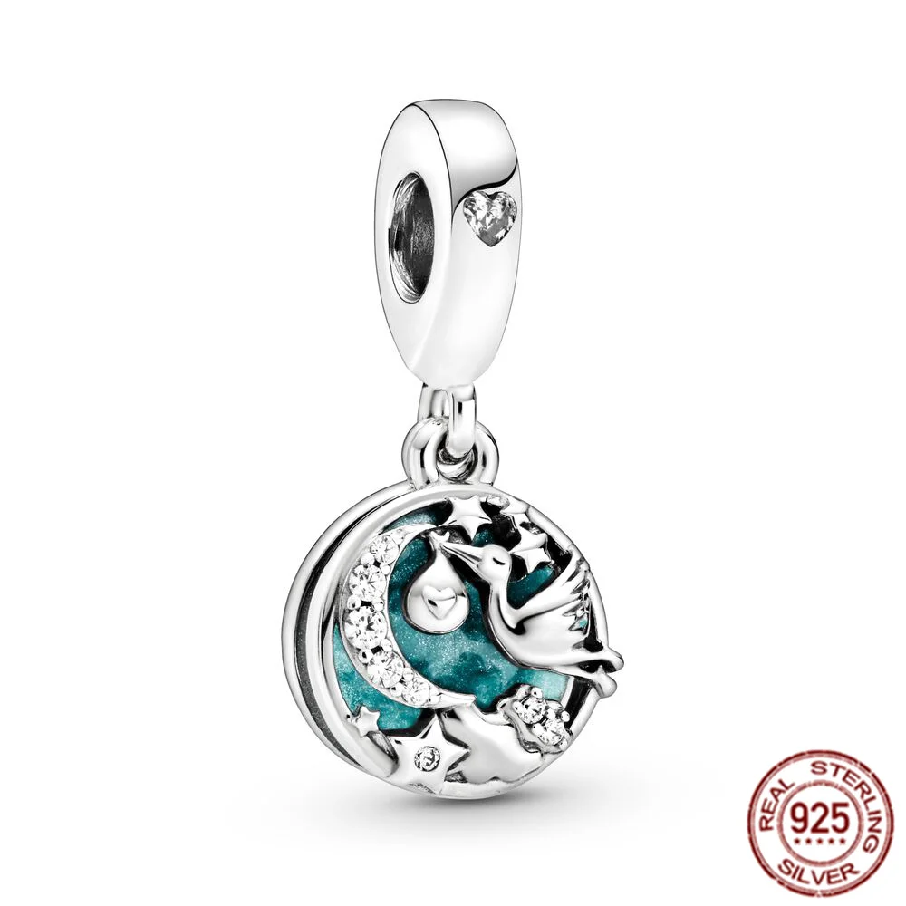 Colgante de plata de ley 925 con diseño de cielo nocturno, abalorio de doble y Forever Sisters, compatible con pulsera Pandora Original, regalo de joyería, novedad