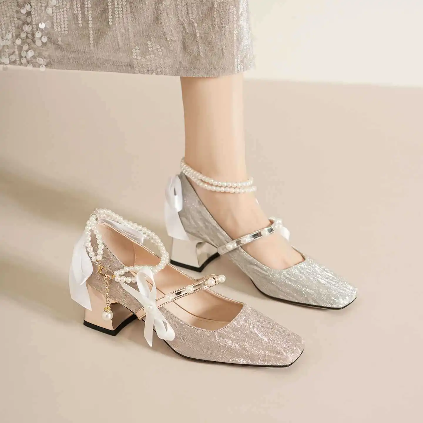 

Туфли Мэри Джейн на толстом каблуке с бантом, женские, с квадратным носком, универсальные, для свадьбы, от Hexiu