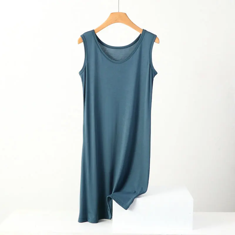 3XL-8XL Large Size Modal Cotton Night Dress Women Sleeveless Vest Nightgowns Elasticity Loose Ladies Nightwear Mid-Long Dresses