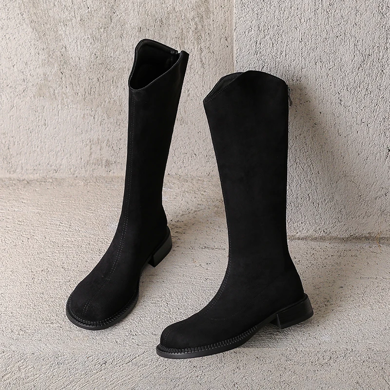 Fashion frosted solid color comfortable low heel round toe casual mid-tube fashion boots