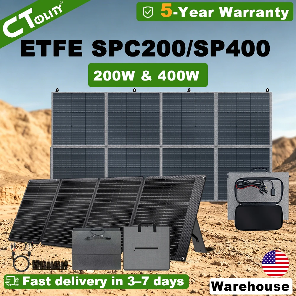 Panel Solar Plegable CTOLITY SPC200/SP400 200W/400W ETFE, Sistema de Energía Solar Portátil, Cargador Solar para Generador Solar, 23% de Alta Conversión, para Camping, Yate, Furgoneta, RV y Vida Fuera de la Red, Energía de Respaldo para el Hogar, Suministro de Energía de Emergencia
