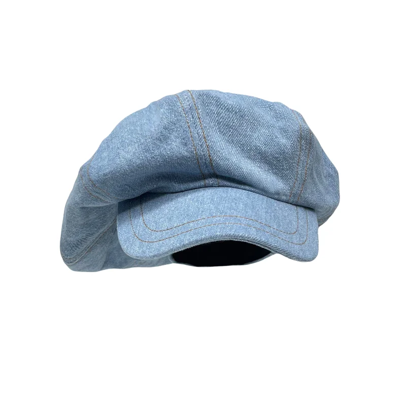 Cowboy beret retro octagon spring head around blue painter hat to show face small sun block short eave for men and women