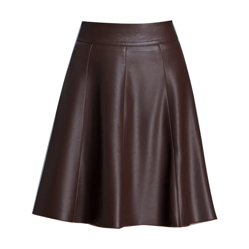 خريف شتاء بولي Leather تنورة جلدية صغيرة ألف خط ميدي تنورة عصرية متعددة الاستخدامات قصيرة عالية الخصر التخسيس مطوي التنانير