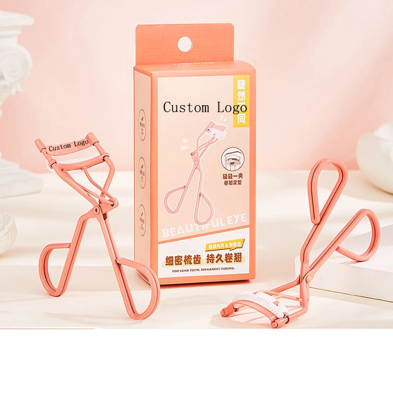 50 Piezas de Rizador de Pestañas con Logotipo Personalizado y Almohadillas, Pinzas para Rizar Pestañas, Herramientas de Belleza para un Maquillaje Duradero, con Caja de Papel