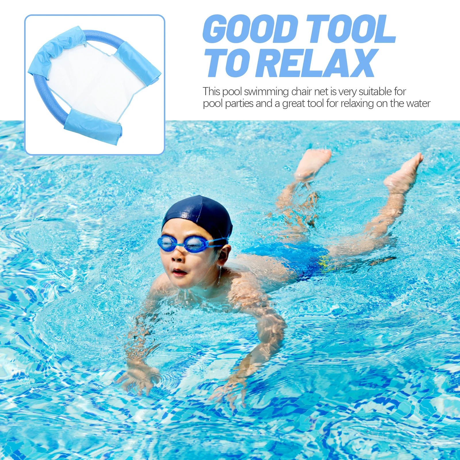 كرسي سباحة شبكي لحمام السباحة، حبال المعكرونة العائمة، ملحق مريح للمياه، متين وخفيف الوزن، سهل التجميع، عمر خدمة طويل #5
