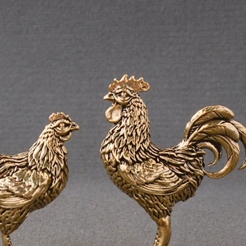 NEW 1/2PCS Miniatures Copper Rooster And Hen Ornaments Solid Brass Rooster Small Statue Office Desktop Ornaments Tea Pet Crafts