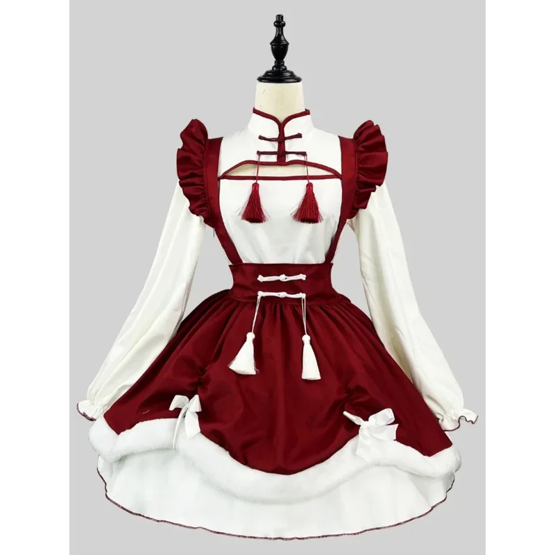 Lolita Maid Cosplay Traje para Meninas, Manga Longa Avental, Roupa Anime, Festa da Escola Kawaii Role Play, Show de Animação, Plus Size