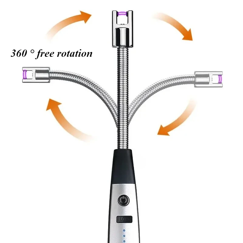 360° Metal Elbow Kitchen Lighter USB Rechargeable Portable Electronic Igniter Power Display Safety Lock Gas Stove Candle Lighter