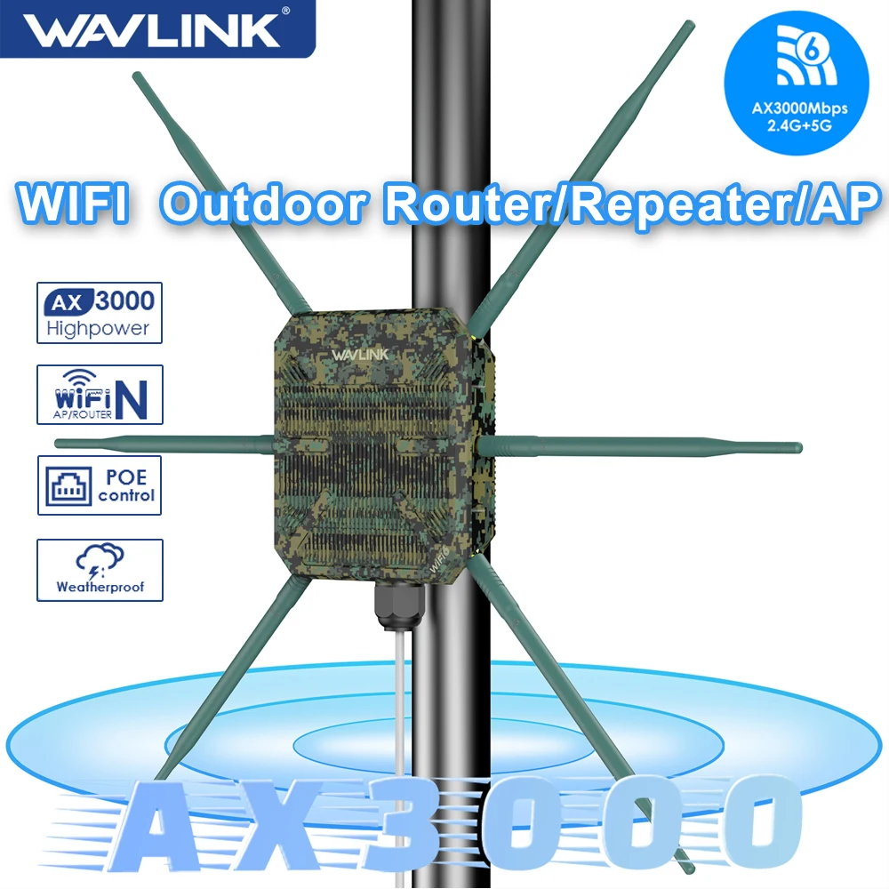 WAVLINK Wi-Fi range extender High Power AX3000 WiFi6 Outdoor Router/Repeater/AP 5G Long Range WiFi signal amplifier Weatherproof