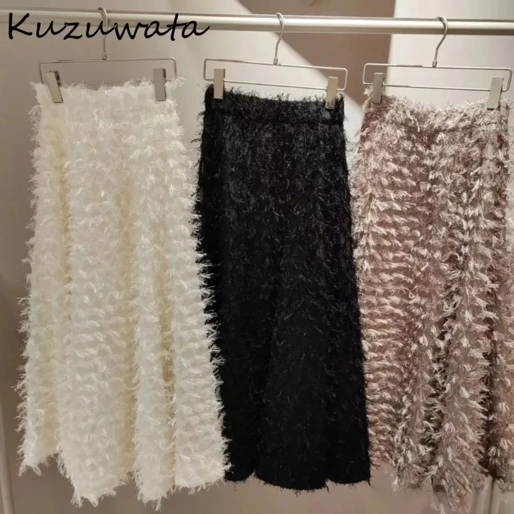 Kuzuwata 2024 Early Spring New A-line Skirt High Waist Umbrella Elegant Mid-length Falda Japan Casual Tassels Sweet Mujer Faldas