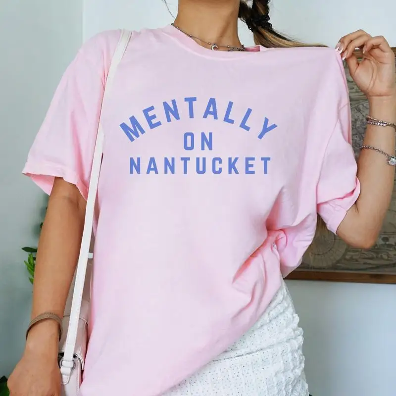 

Пляжная футболка Nantucket Massachusetts Old Money Clean Girl Эстетическая университетская летняя футболка с прибрежным пляжным круглым вырезом