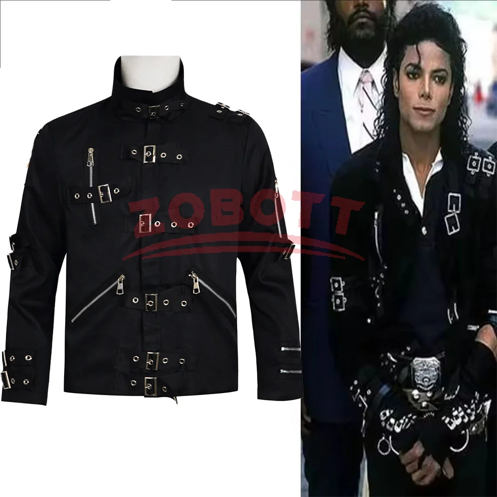 Bestseller Rollenspiel-Jacke im Michael Jackson BAD Punk-Stil, Schwarze Stretch-Baumwoll-Oberbekleidung für Männer, Star-Fanartikel auf Lager