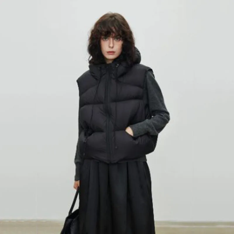 Vrouwen Vest 2025, Nieuwe Herfst Winter Warme Capuchon Witte Ganzendons Leisure Vrouwen Donsvest Effen Kleur Vrouwen Donsjack H441