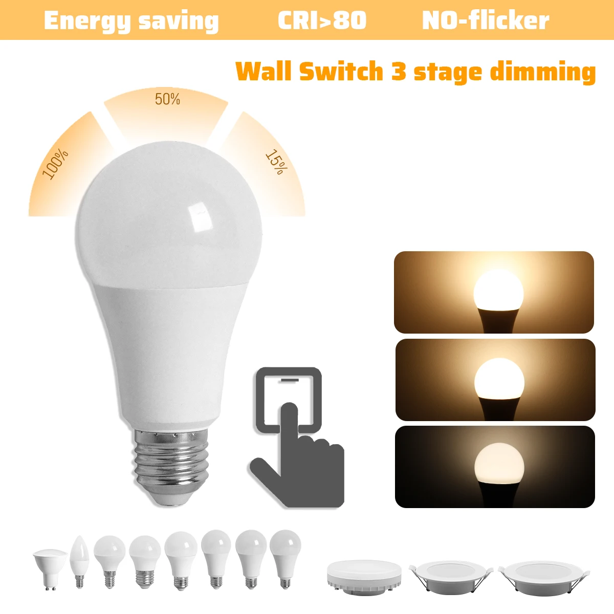 

3-Way LED Dimming Light Bulb GX53 E27 E14 GU10 Indoor Three Way Lamp Energy Efficient Kitchen Hallway Ceiling Down Light Bulbs