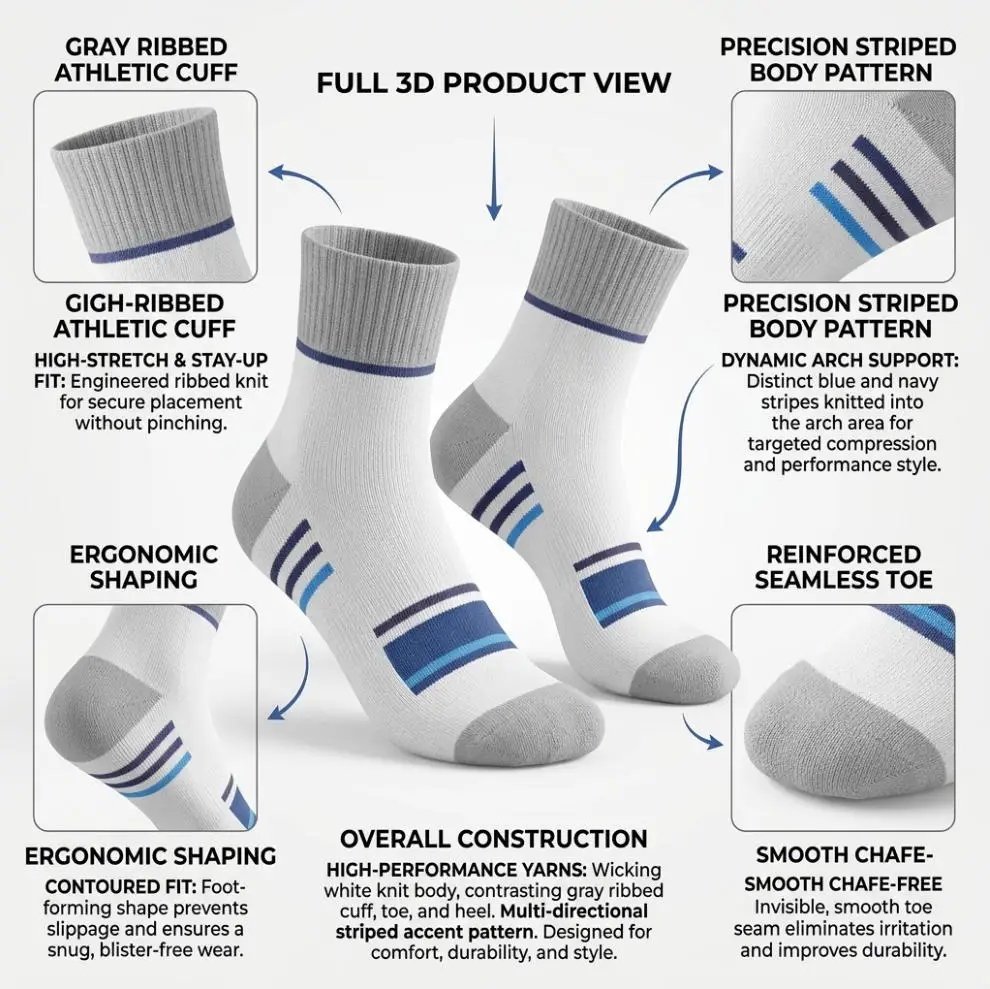Student spring and summer breathable mid tube socks for sports, home and venue socks, men's striped contrasting versatile