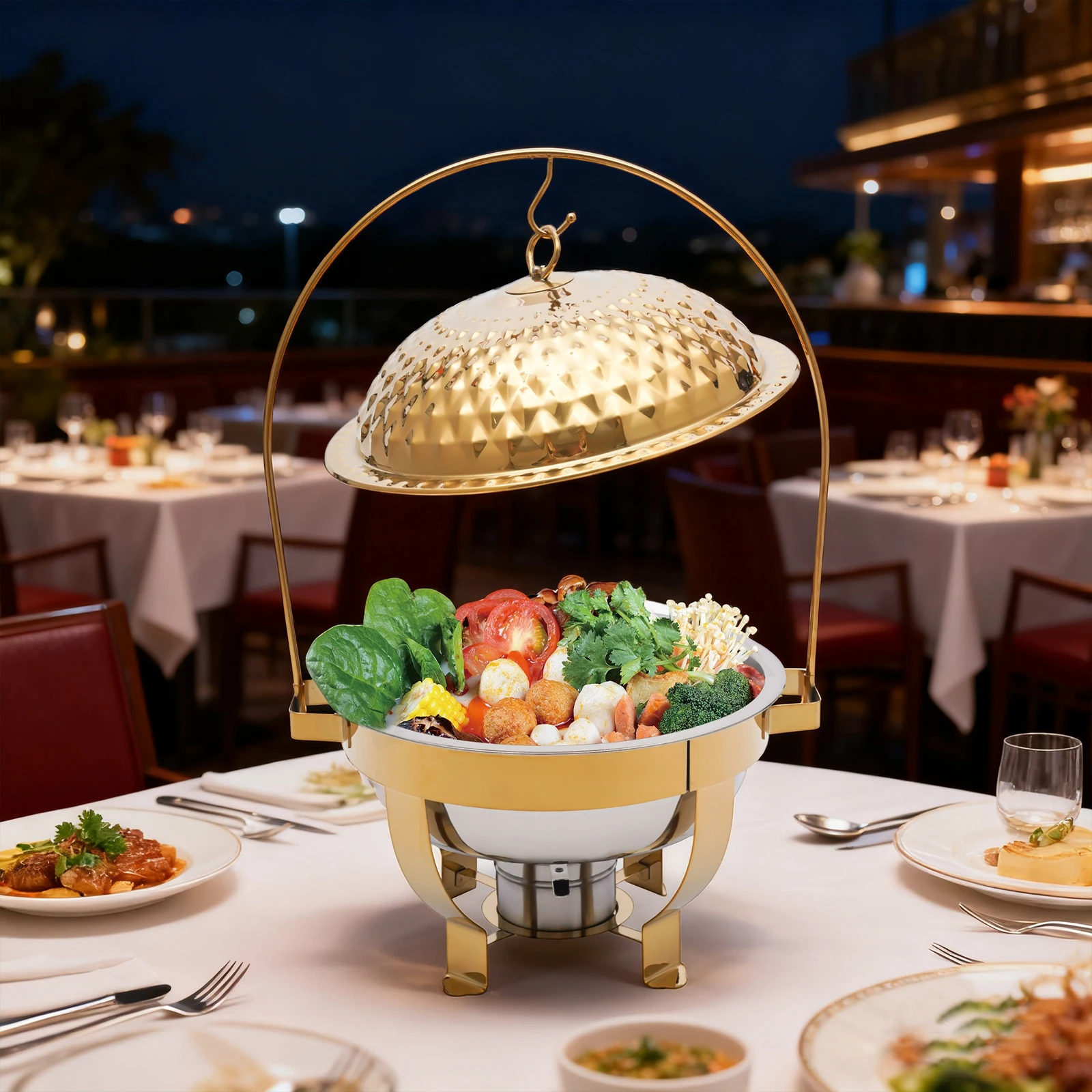 

4.76Qt/4.5L Gold Chafing Dish, 201 Stainless Steel Buffet Servers Warmers Set Warming Tray For Wedding Buffet Restaurant Home