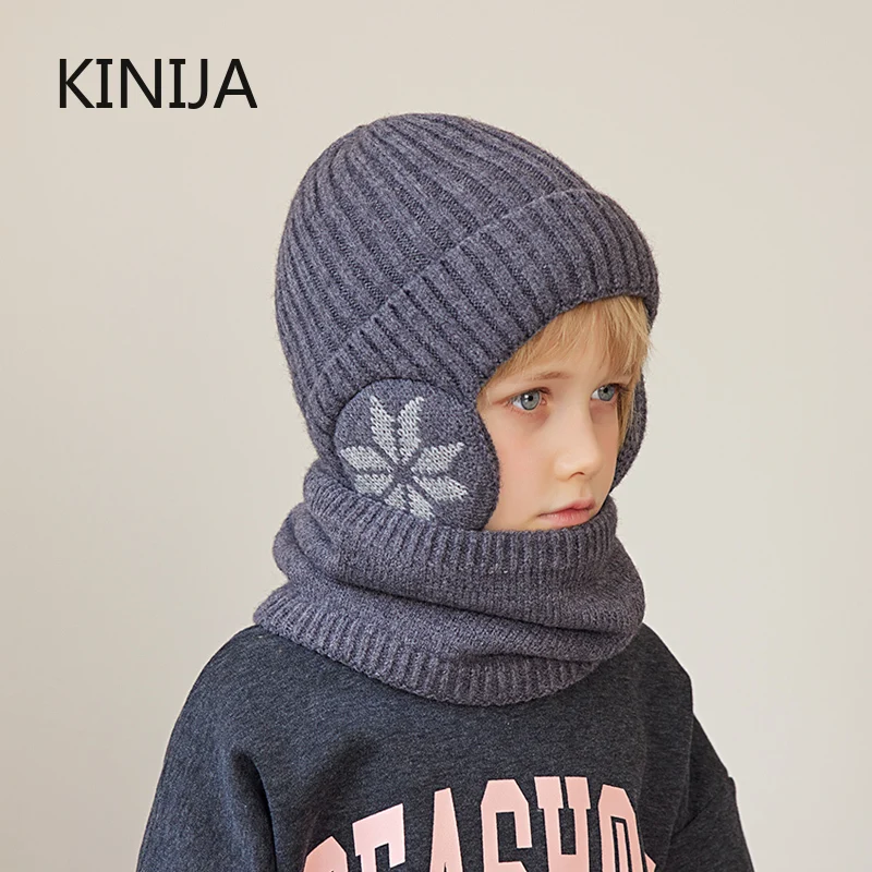 2Pcs Knitted Children Winter Hat Scarf Fleece Lining Ears Protection Beanie Hat Neck Warmer Warm Child Boy Cap official website