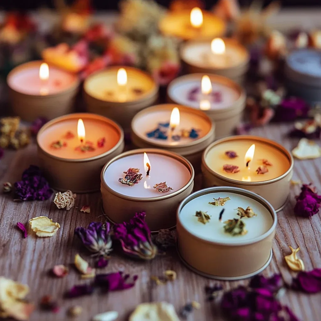 Guest Gift Candle Manifestation Herbal Intention Candle Unscented Spell Dried Flowers Candles with Crystal Tea Lights