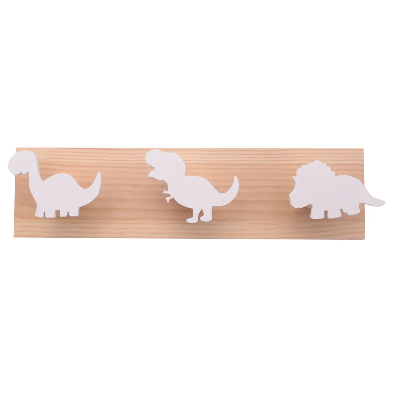 Ganchos de pared de dinosaurio para niños, colgador de puerta de madera para niños, dormitorio, guardería, sala de juegos, decoraciones, blanco