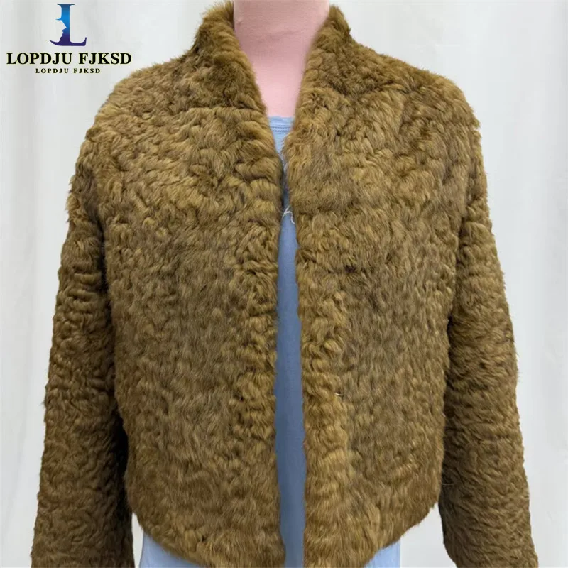 Women's 2026 Faux Fur Coat V-Neck Short Embossed Rabbit Fur Warm Autumn Winter Jacket New Collection