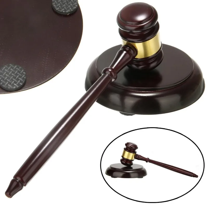 2Pcs/1Set Attorney Decorative Hammer Judge  Wooden Multitool Small Hammer Children Simulation Toy  and Base