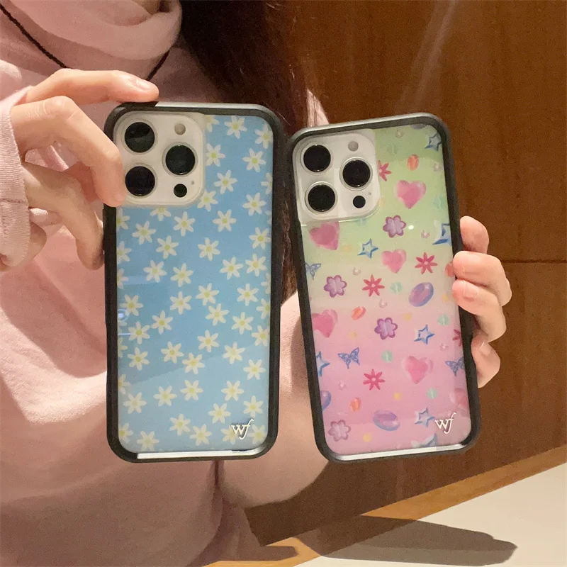 

Wildflower 3D Blue Daisy Flower Phone Case for iPhone 16 15 14 13 12 Pro Max Plus Colorful Star WF Cartoon Soft Edged Cover