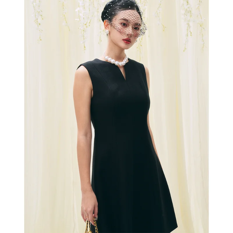 

French Vintage Wine Light Luxury Simple Black Sleeveless Dress Women Summer Fashion Classic Basic Party A Line Short Dress